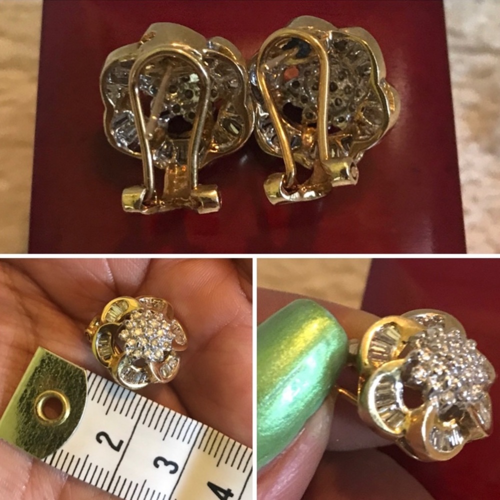 🔥SUPER SALE REDUCTION🔥✅PRICE FIRM✅ 14k Solid Gold Flower Diamond Earrings - Picture 10 of 17